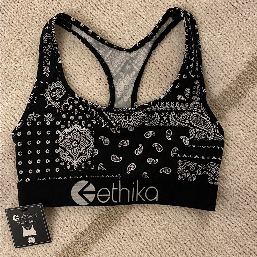 Ethika Black and White Paisley Sports Bra